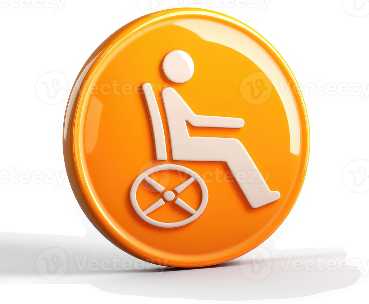 Orange disability access symbol on a glossy button. png