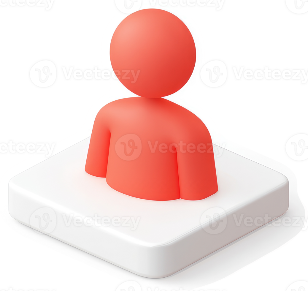 Coral-toned, 3D person icon on a white square. png