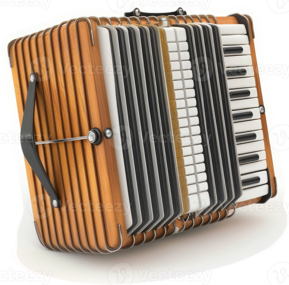 Wooden accordion, classic musical instrument. png