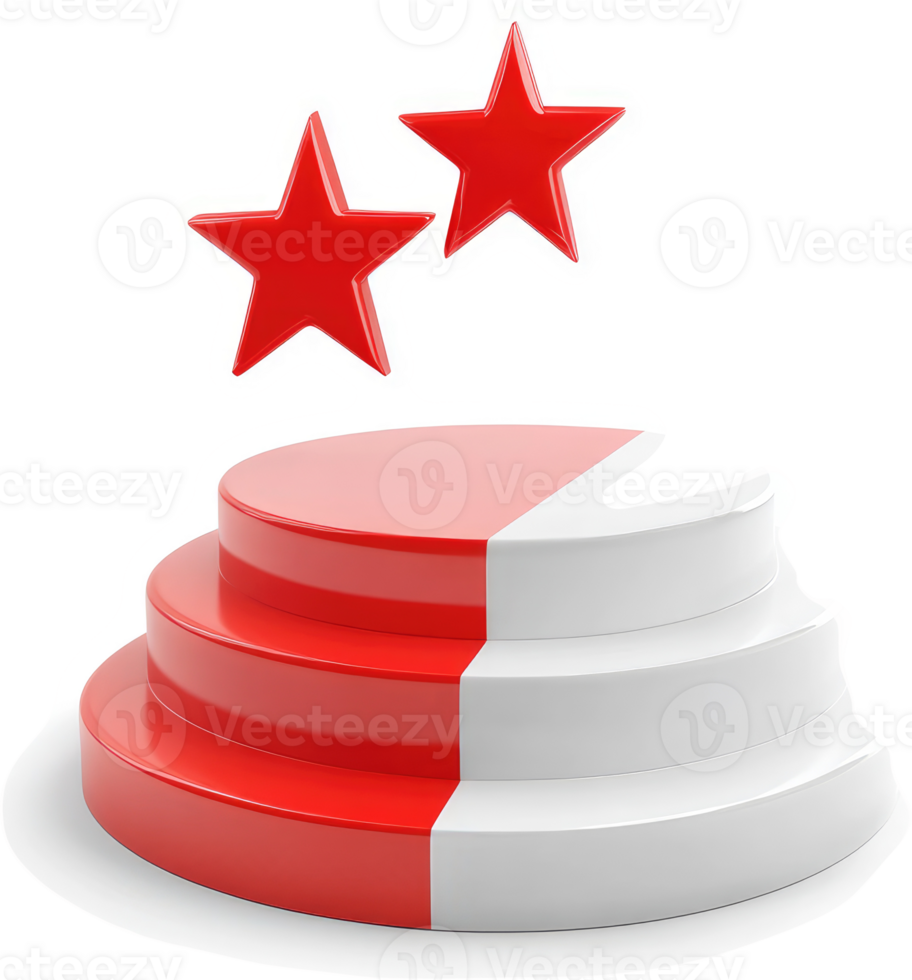 Red and white tiered platform with two stars, signifying achievement. png