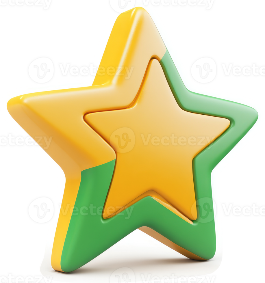 Three-dimensional, layered star icon, displaying vibrant yellow and green colors. png
