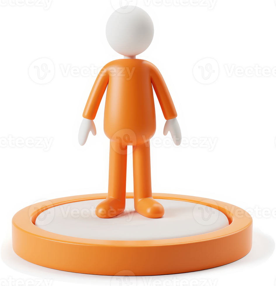 Orange cartoon figure stands on a circular platform. png