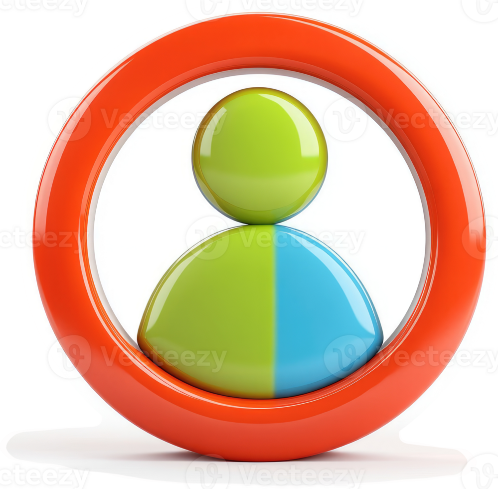 Divided representation of a person within a large, circular frame. png