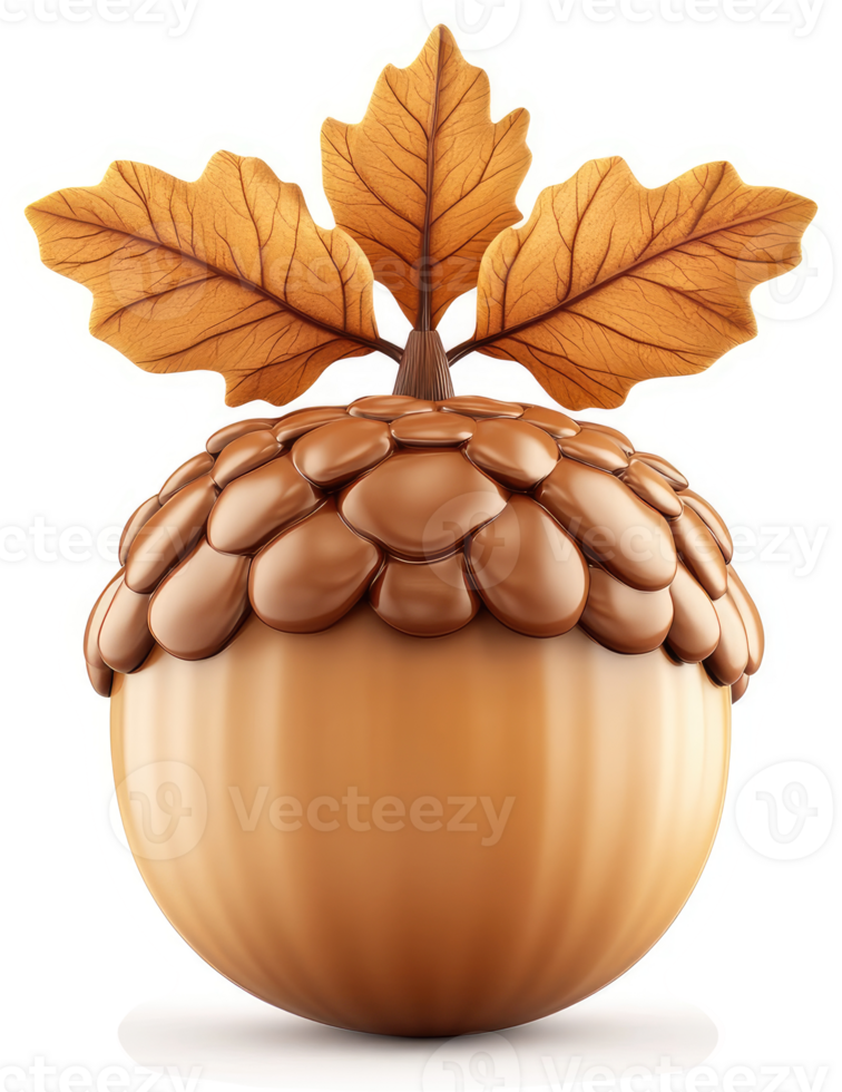 Autumnal acorn with fall leaves. png