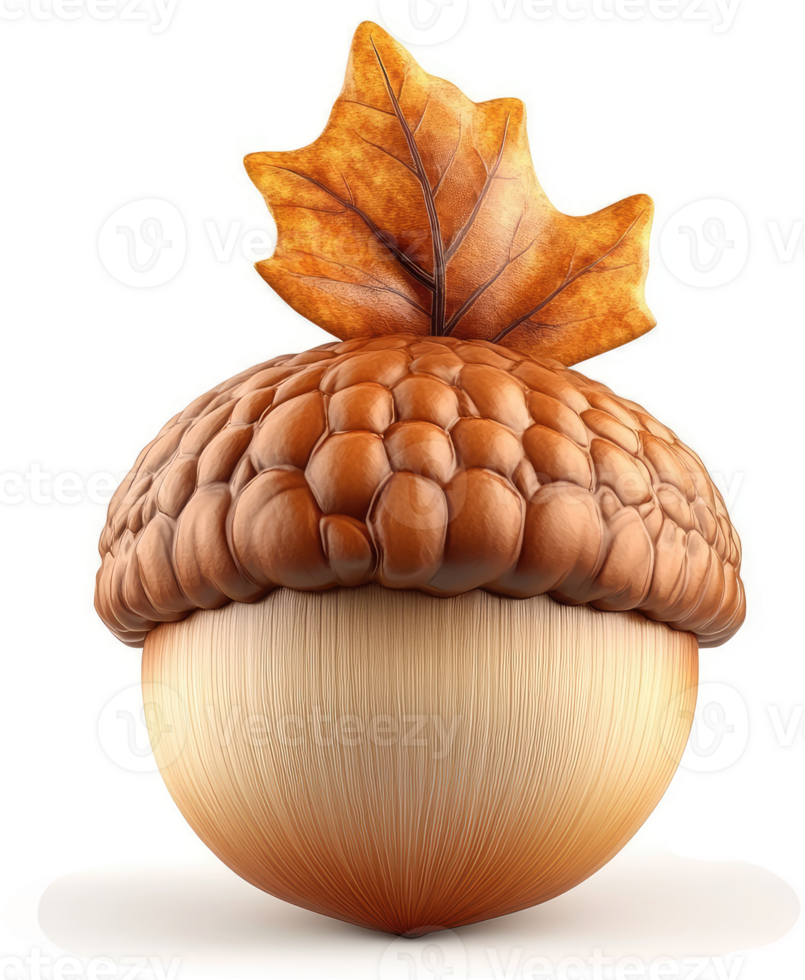 Detailed rendering of a single, mature, autumnal acorn. png