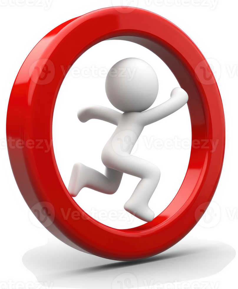 A white figure runs in a continuous loop, trapped within a red circle. png