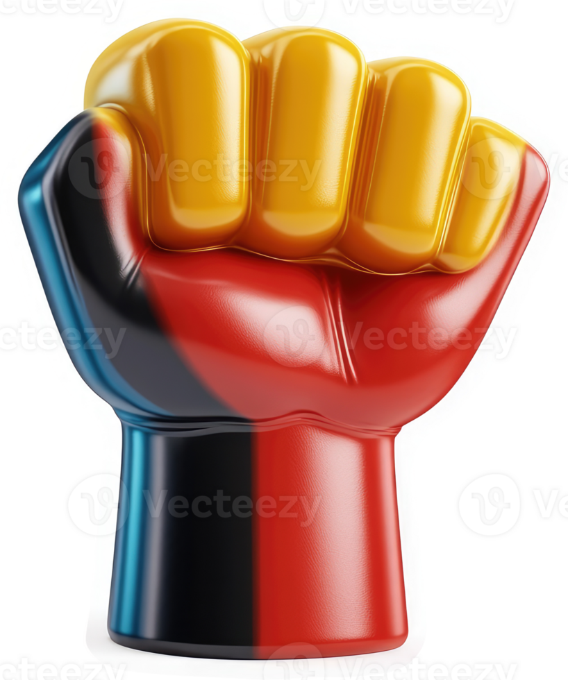Colorful fist raised in solidarity, symbolizing strength and unity. png