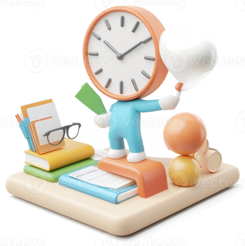 Time management personified, with productivity tools. png