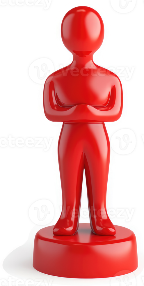 Red figurine of a person standing with arms crossed. png