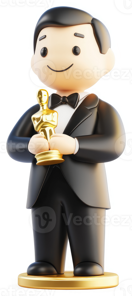 Cartoon figure holding an award statuette. png