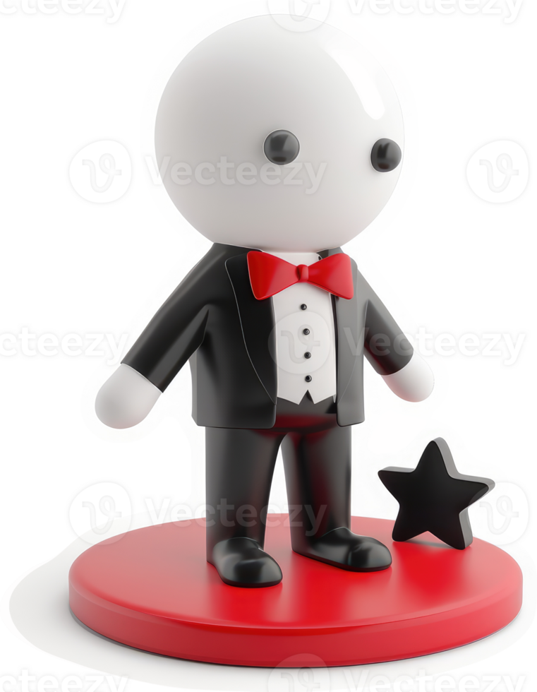 Stylized cartoon figure in tuxedo, standing on a red platform. png