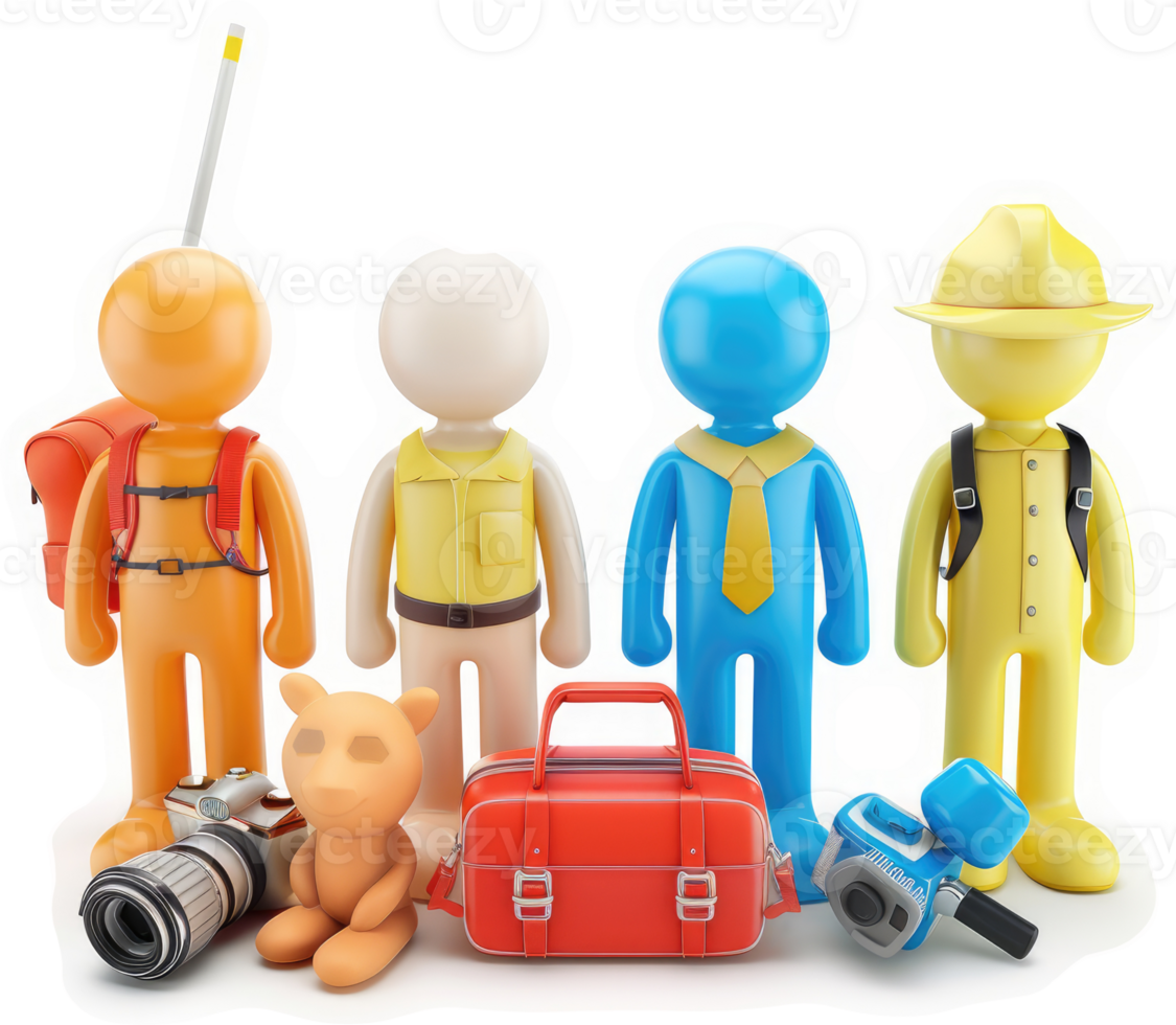 Colorful figures representing various travel styles. png