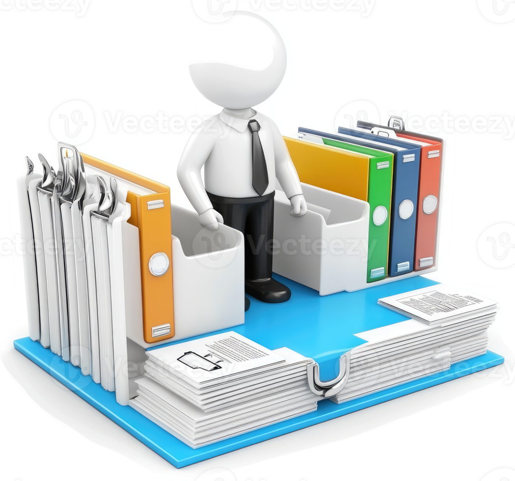 Organized files and documents with a business person. png