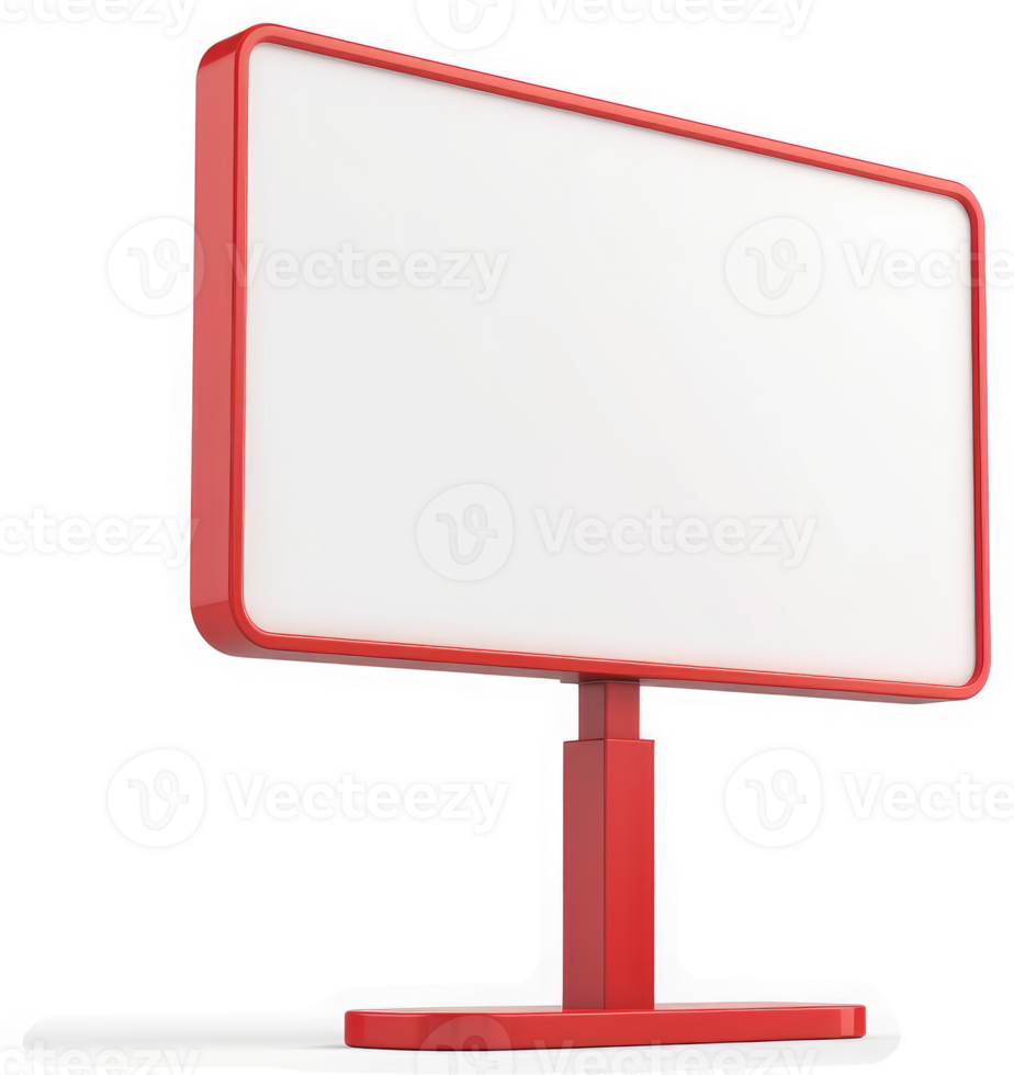 Red rectangular display with a stand. png