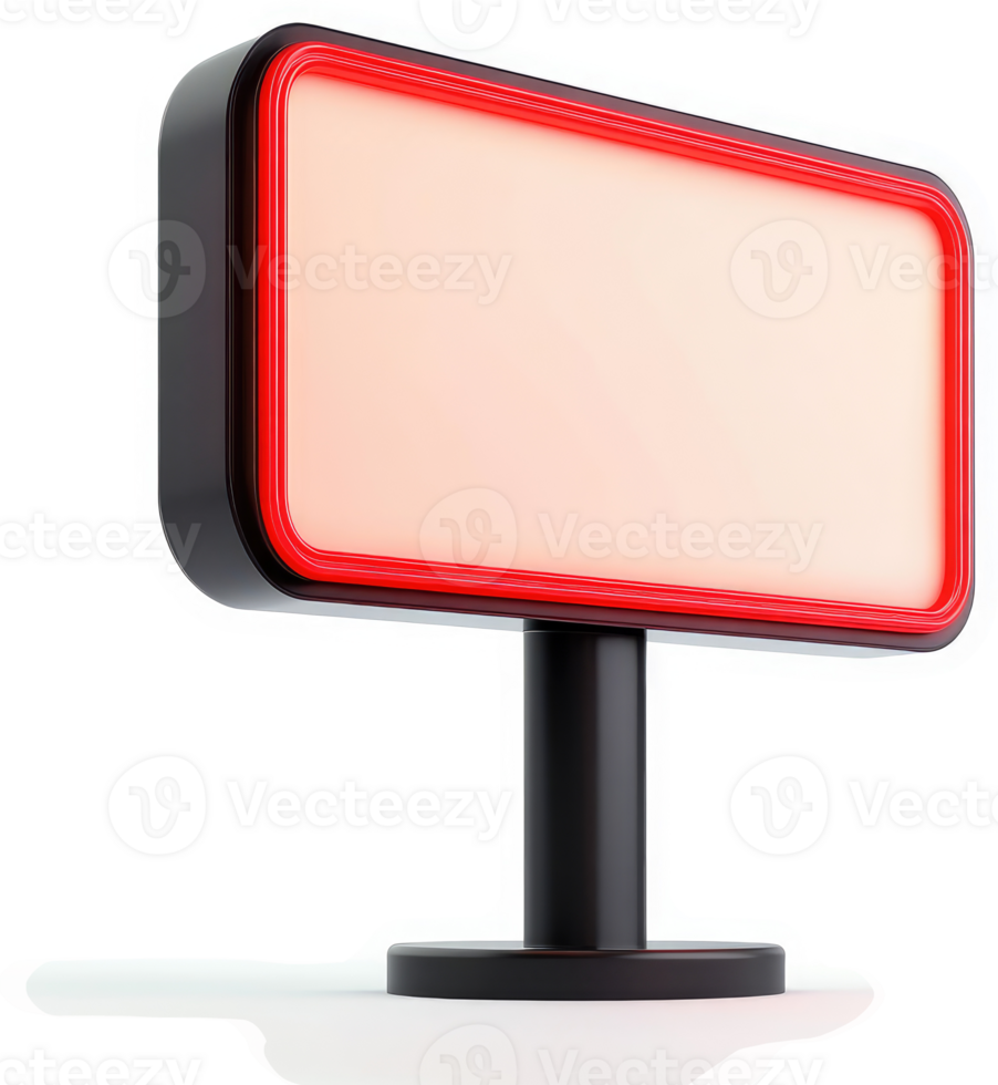 Illuminated rectangular advertising display with red neon border. png
