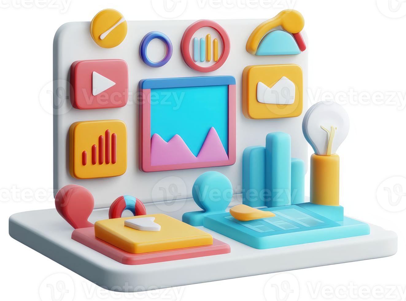 Colorful digital dashboard showcasing various data analysis tools. png