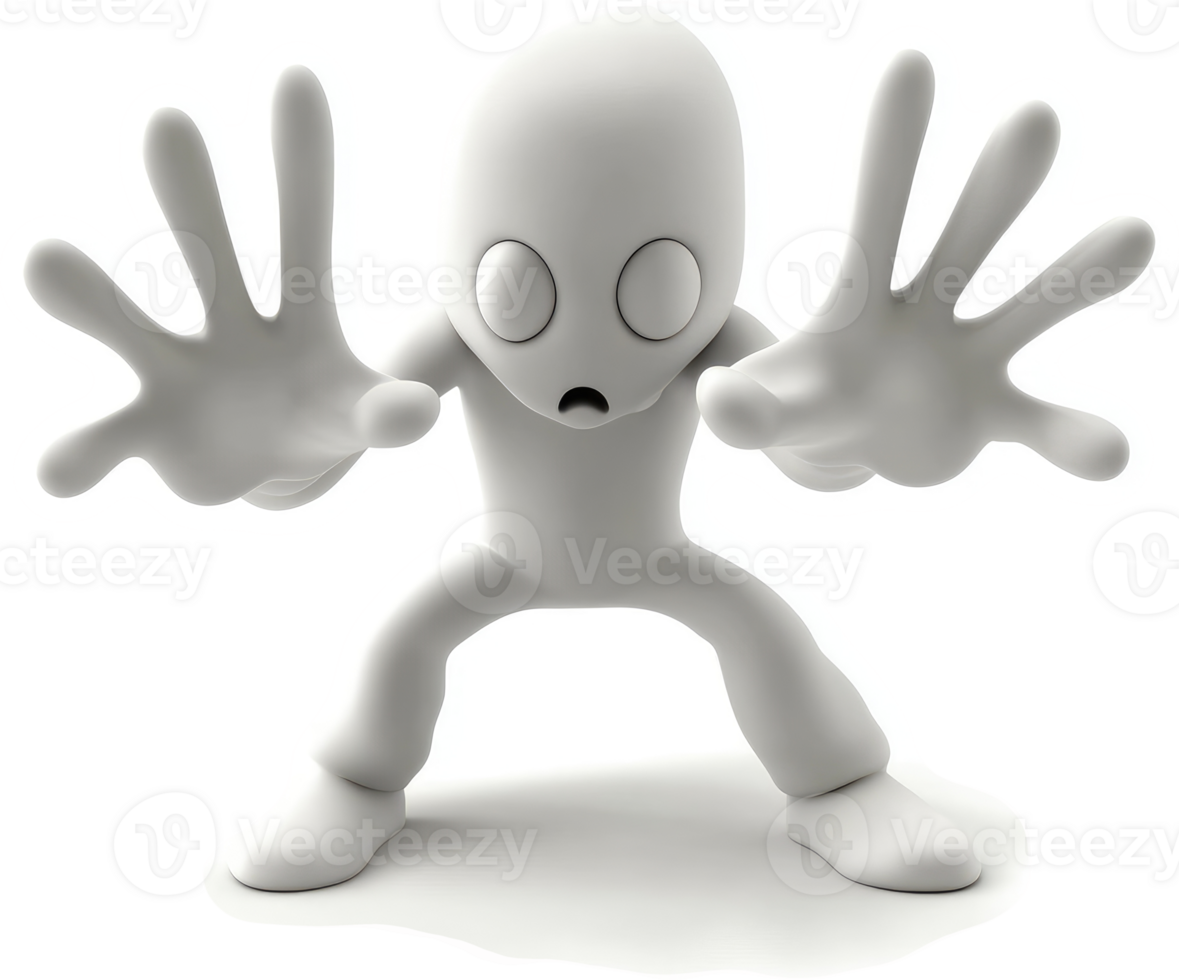 Gray alien figure in a defensive stance. png