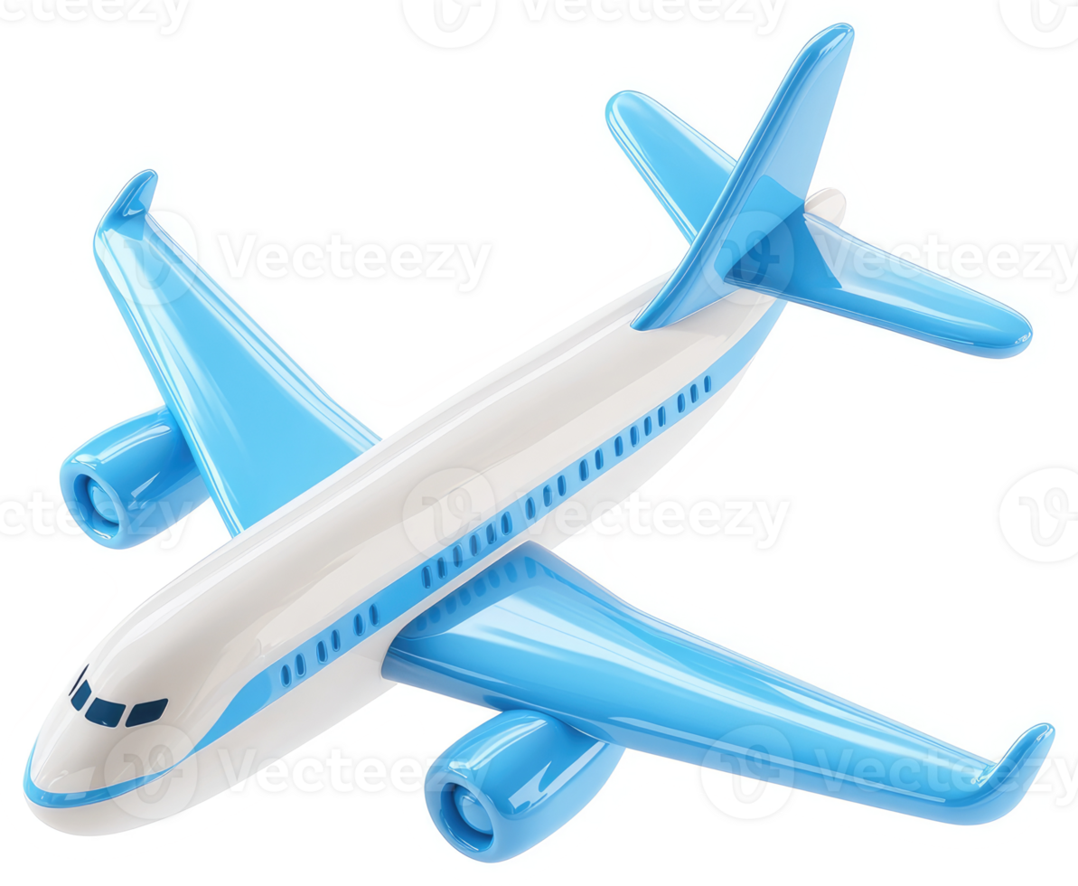 A stylized illustration of a light blue and white airplane. png
