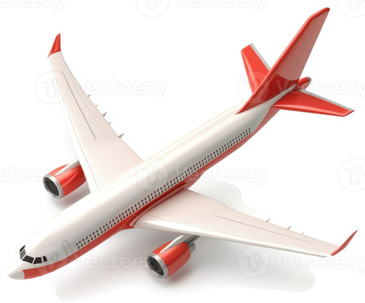 Red and white passenger jet illustration. png