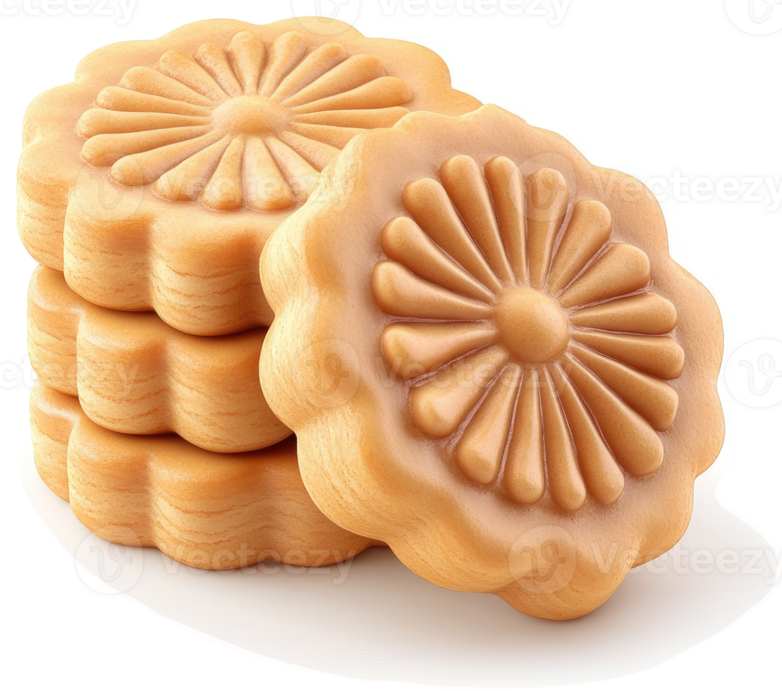 Stacked floral-shaped cookies, light brown in color. png