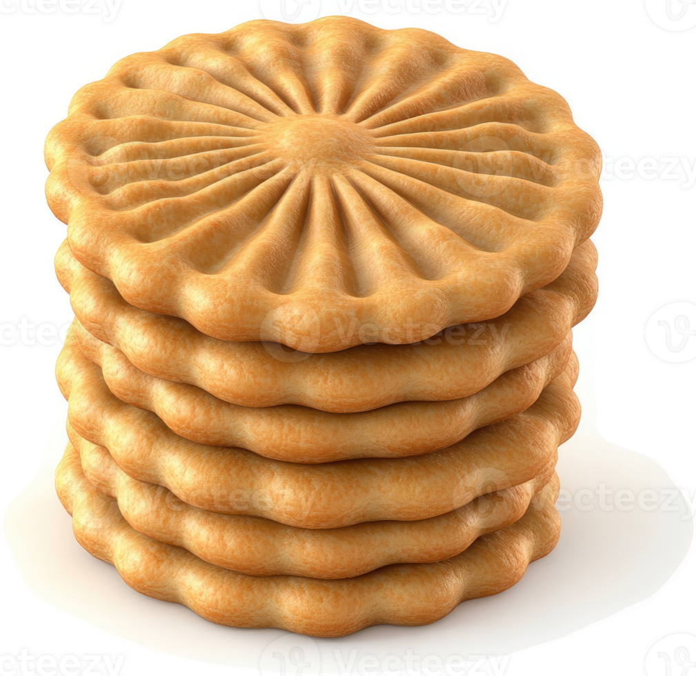 Stack of round, decorative cookies on a white background. png