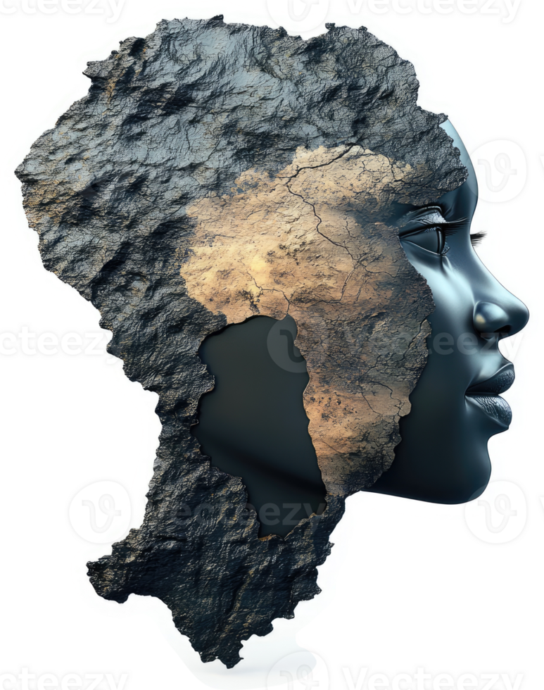 African woman's profile, sculpted as a continent. png