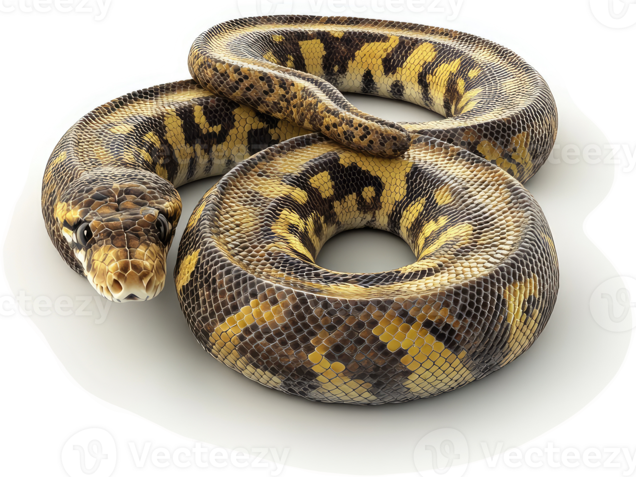 Venomless ball python coiled in a ring pattern. png