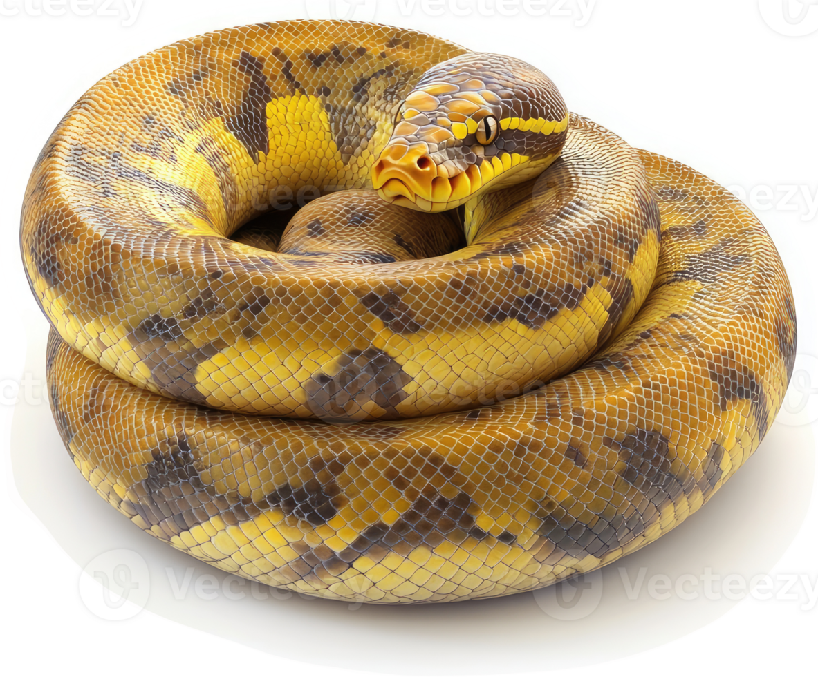 Close-up of a curled ball python with intricate patterns. png