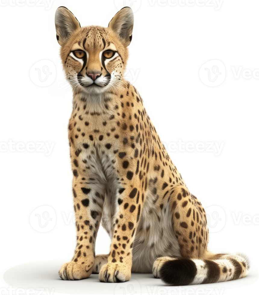 A cheetah sits alert and regal against a plain background. png