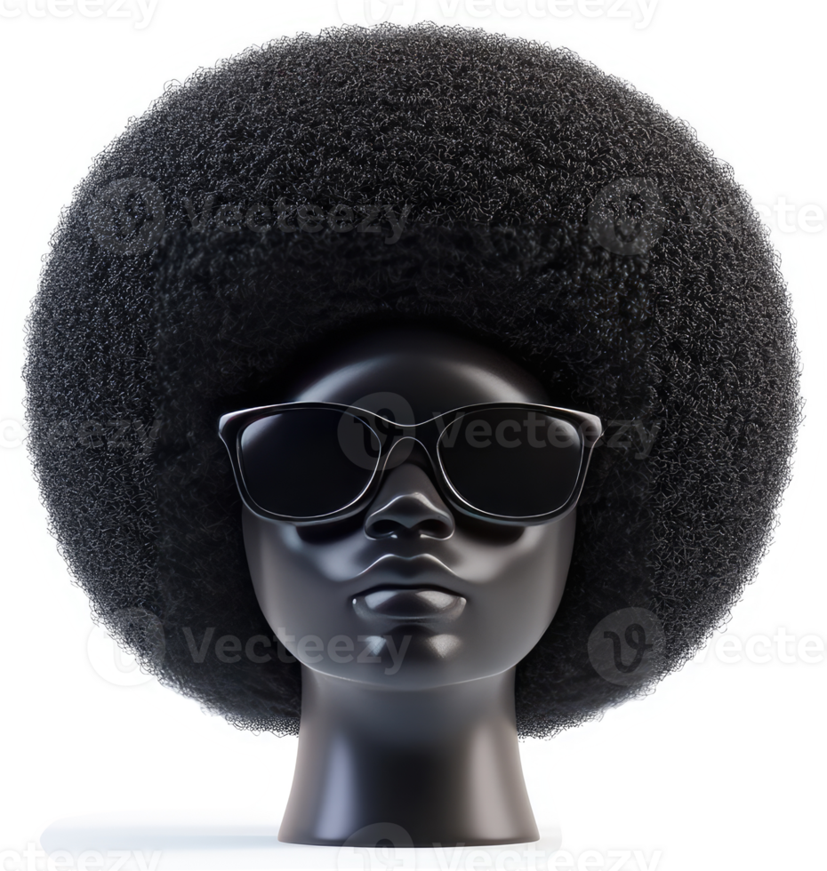 Black woman's head with afro and sunglasses. png