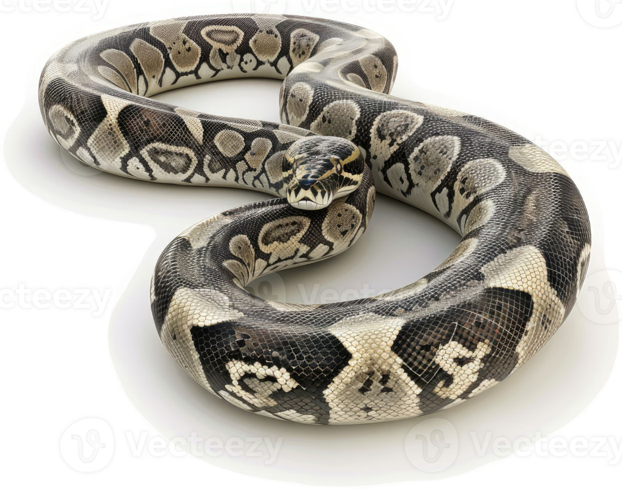 A coiled ball python, displaying intricate patterns. png