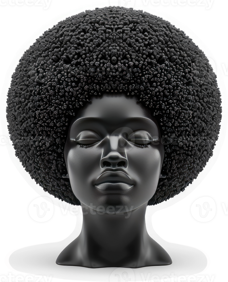 Polished black sculpture of a woman with an afro. png