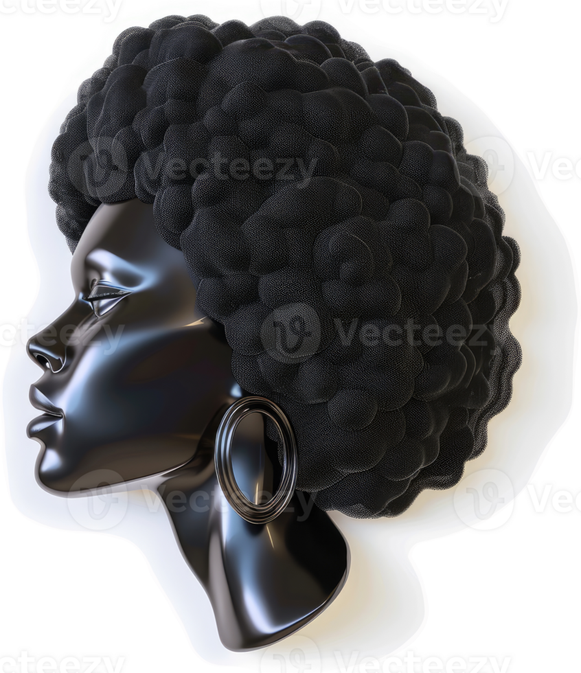 Striking profile of an African woman with voluminous afro. png