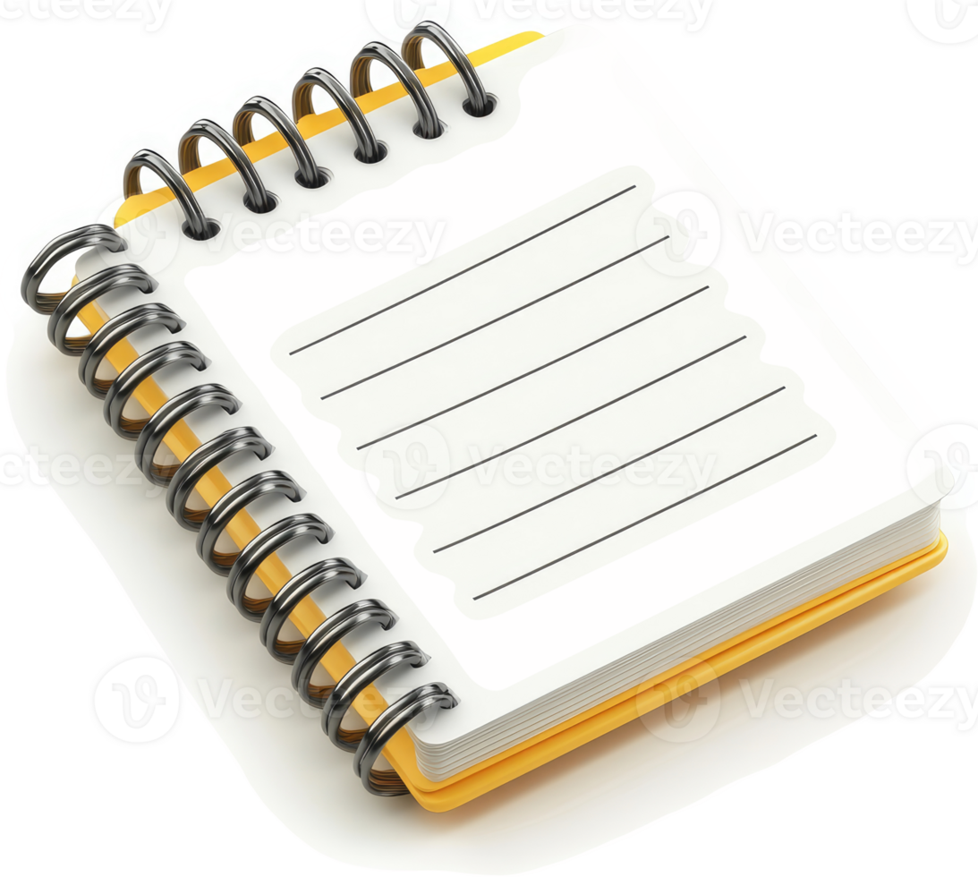 Empty, yellow spiral-bound notepad on a white background. png