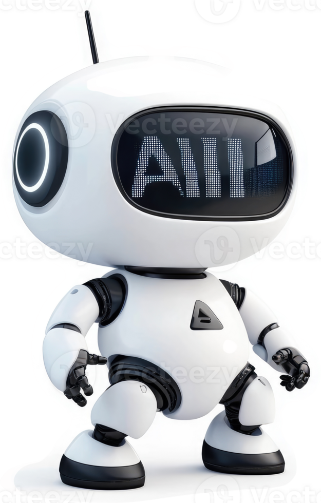 Cute white robot displays the word all png
