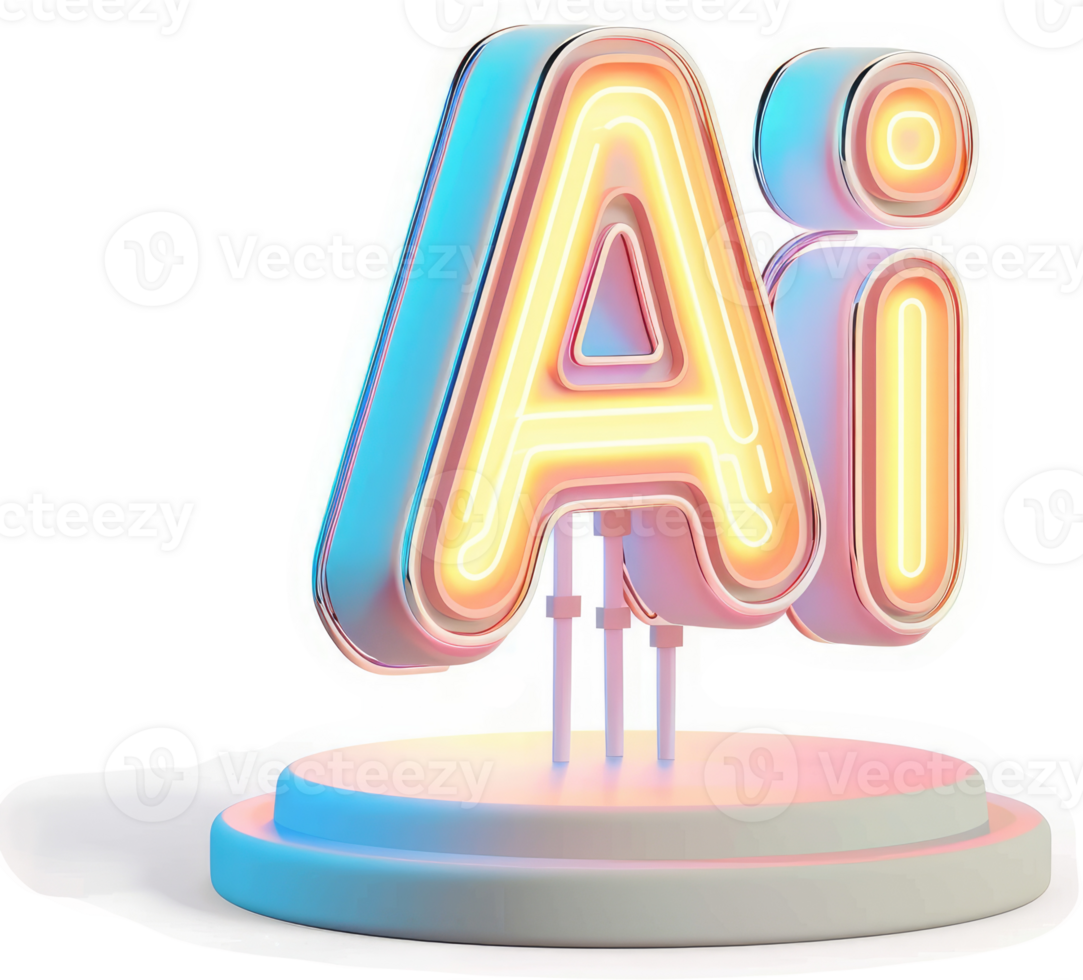Neon AI logo on a pastel podium. png