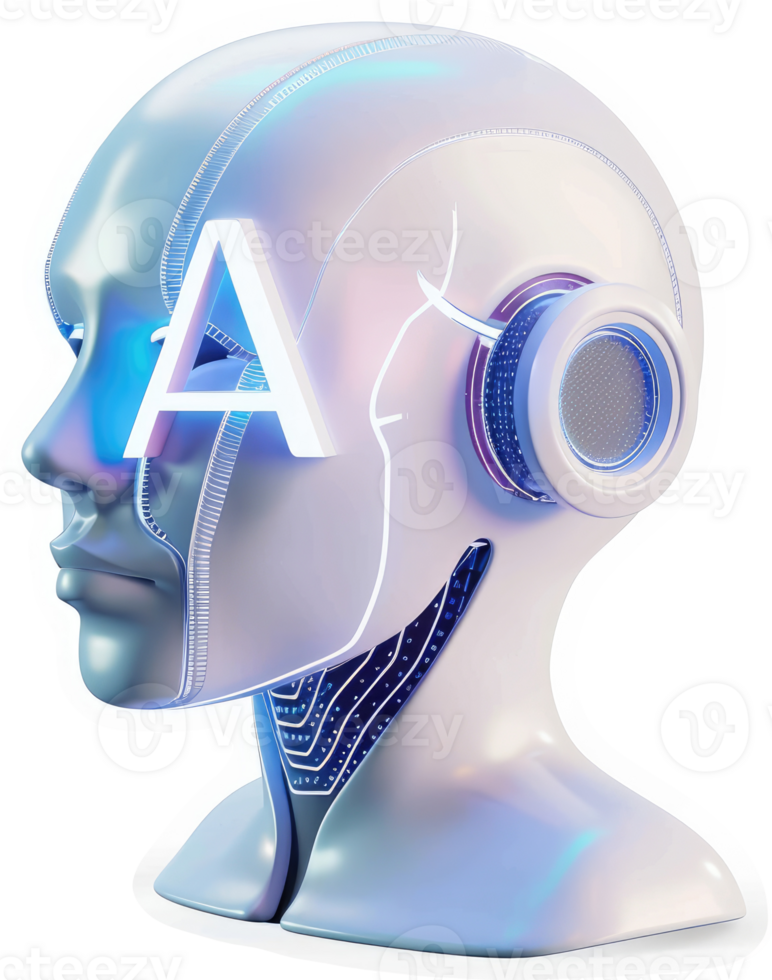 Futuristic robot head design featuring illuminated features. png