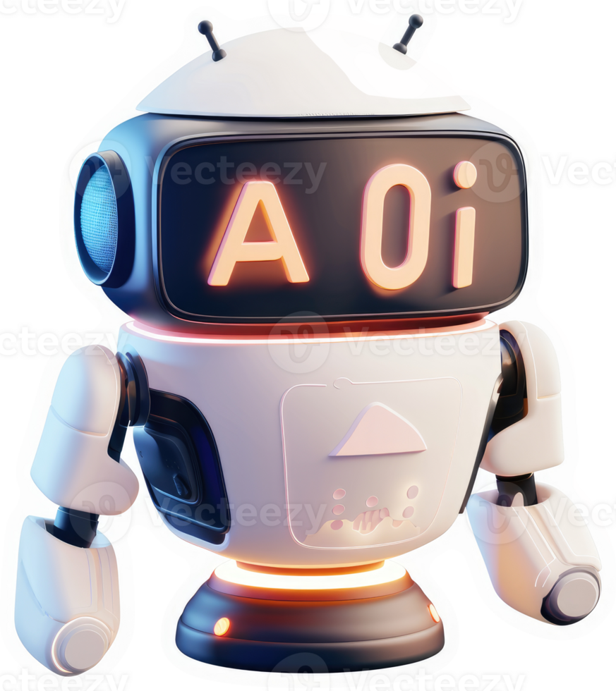 Cute, futuristic robot displays the acronym AOi. png