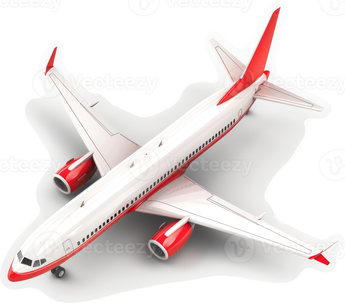 Red and white passenger jet in a 3d rendering. png