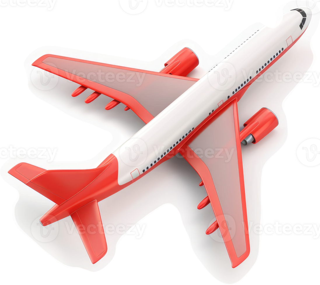 Red and white jet airliner illustration. png