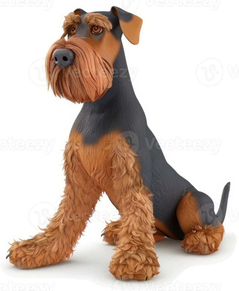 Fluffy, attentive dog illustration, stylized and cartoonish. png