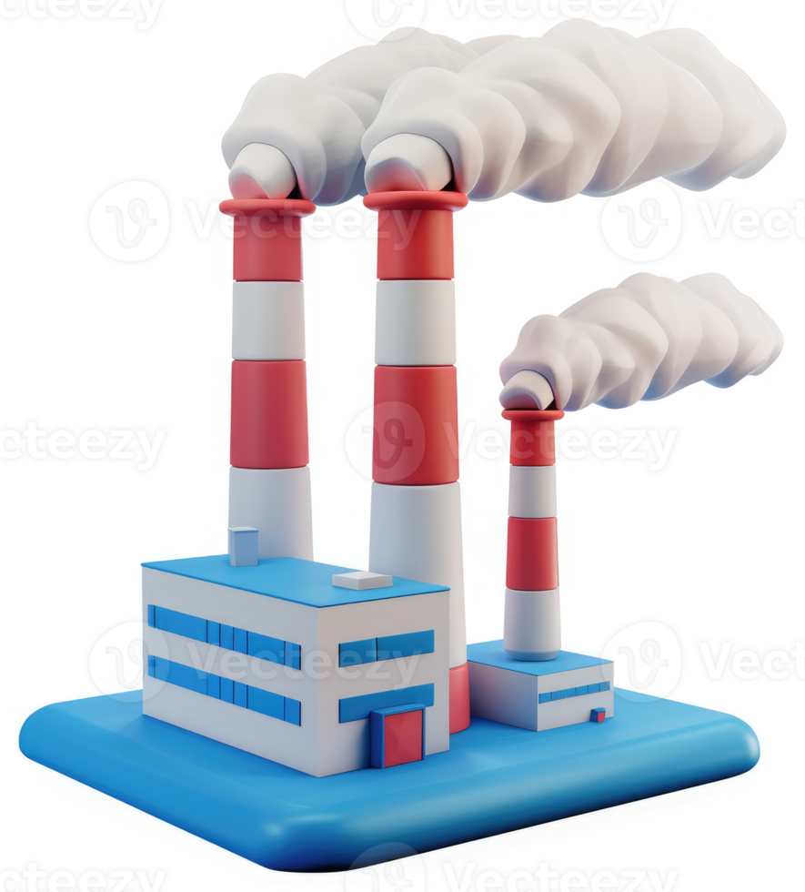 Three-dimensional factory illustration showcasing industrial emission. png