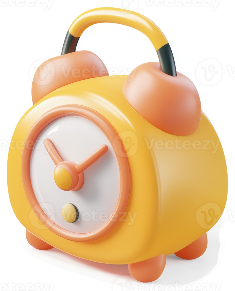 Vibrant yellow alarm clock, digitally rendered. png