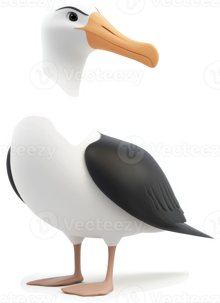 Cartoon depiction of an albatross, divided into head and body. png