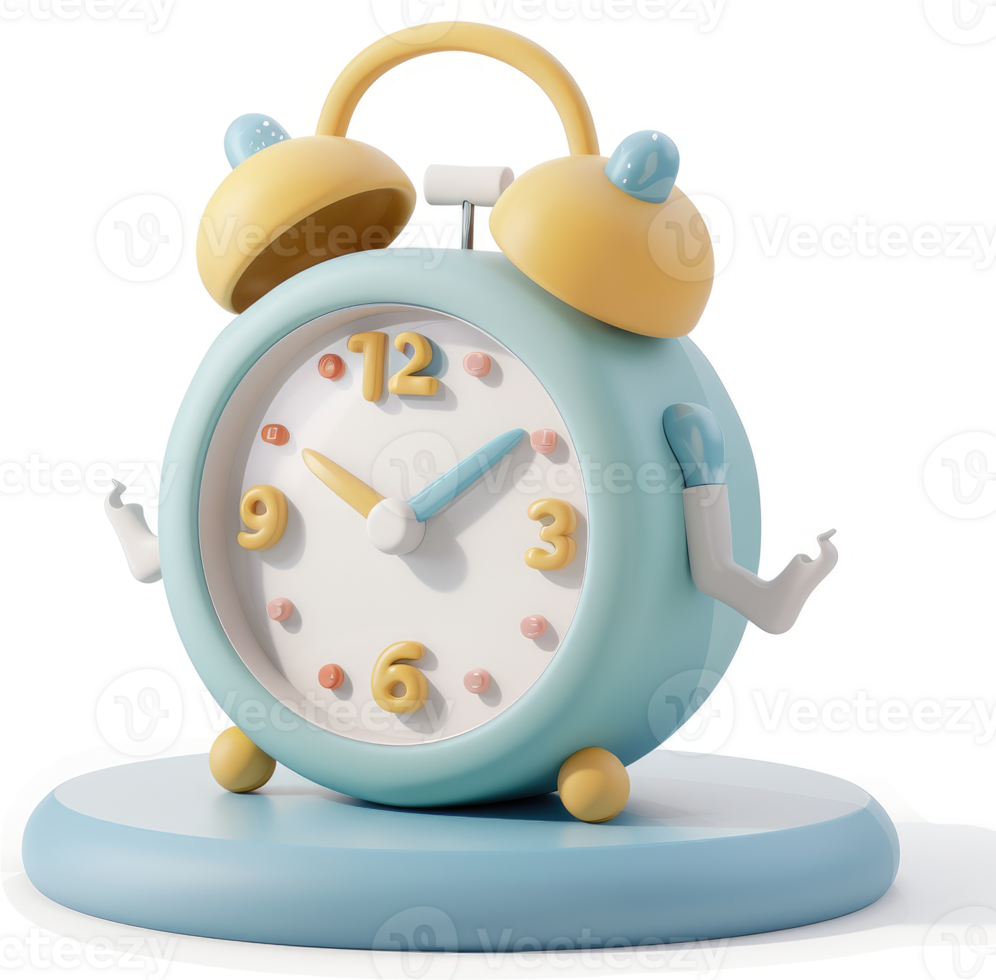 Cute cartoon alarm clock with whimsical design. png