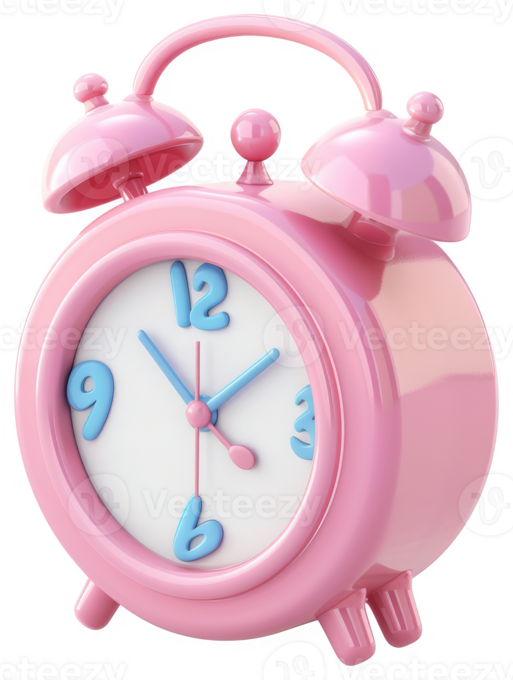 Pink alarm clock with light blue accents. png