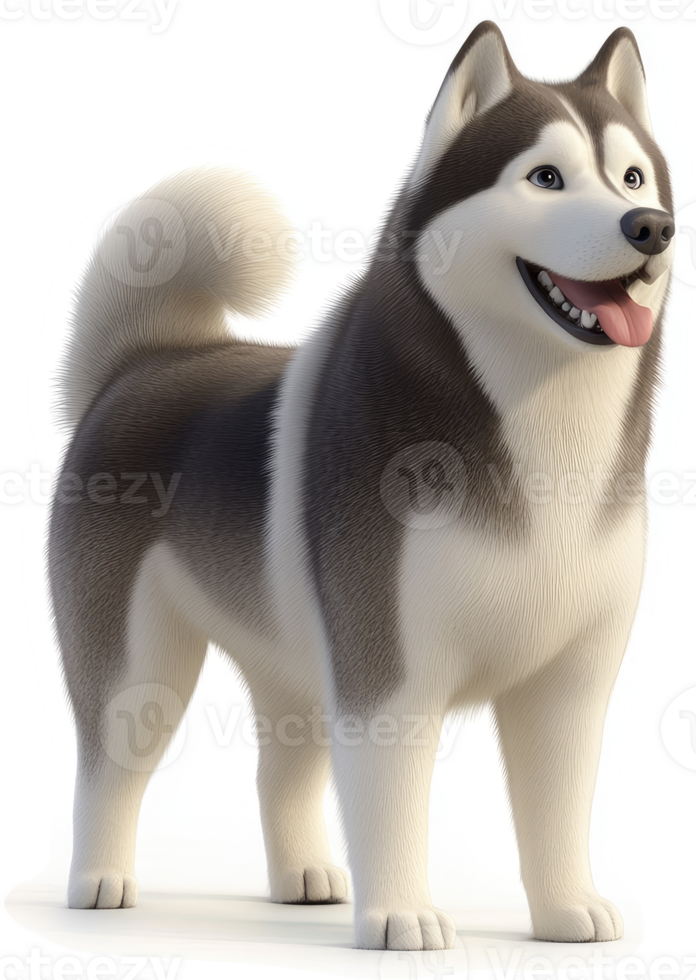 Happy husky dog, digitally rendered, presents a joyful image. png