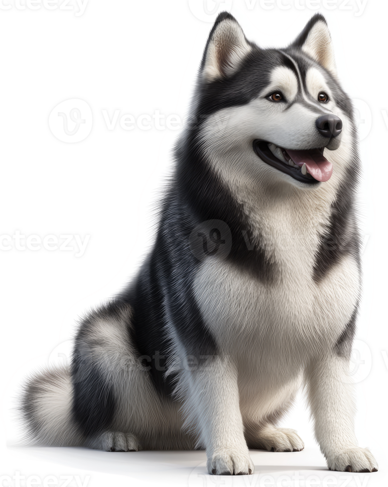 Playful husky dog with black and white markings. png
