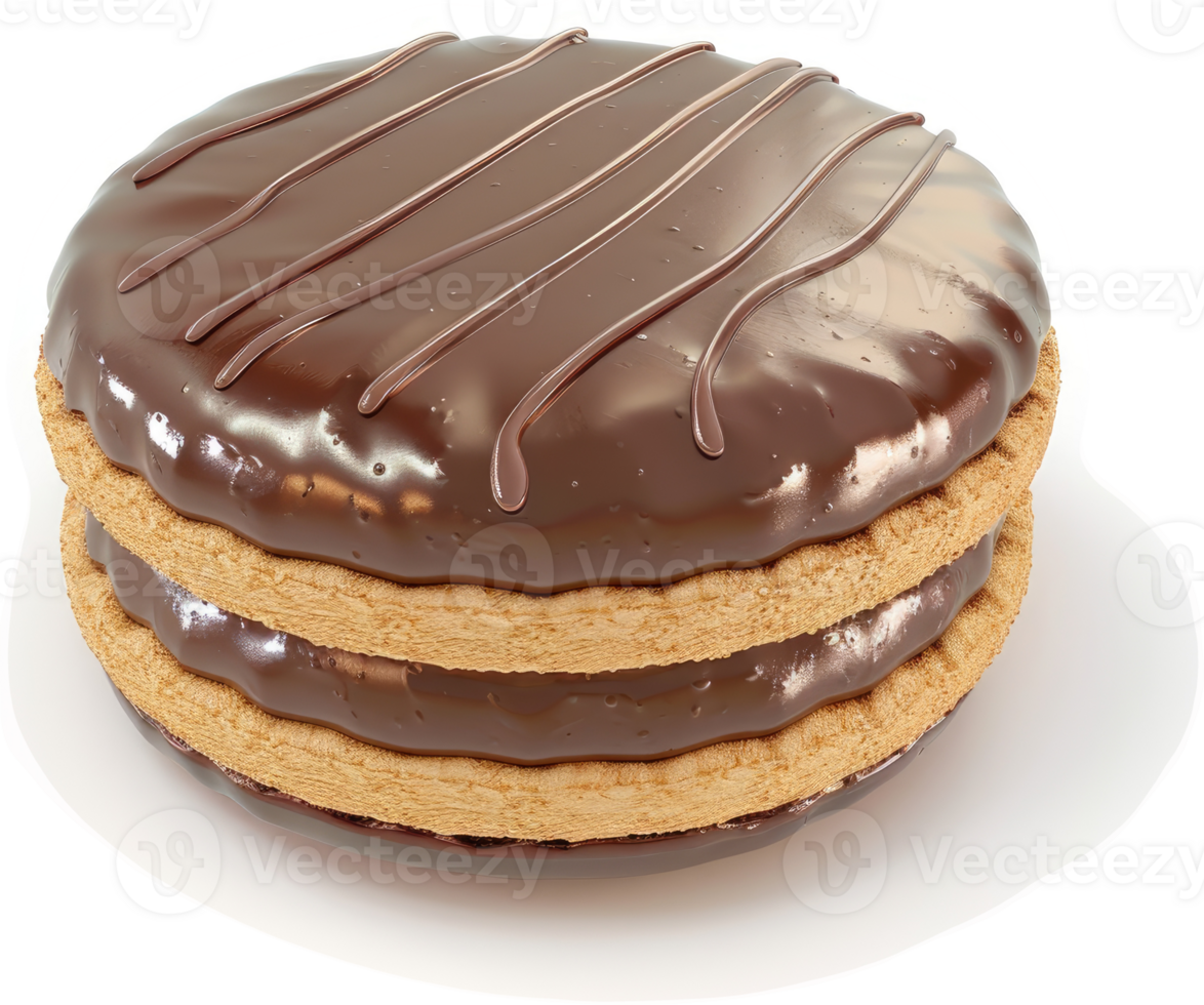 Round chocolate cake with a glossy, rich chocolate coating. png