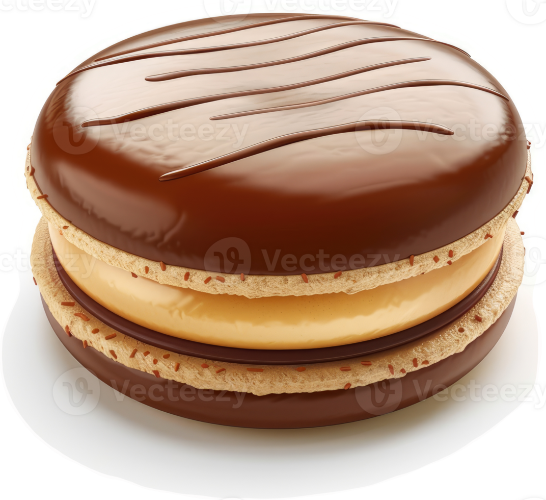 Chocolate-covered caramel macaron delight. png